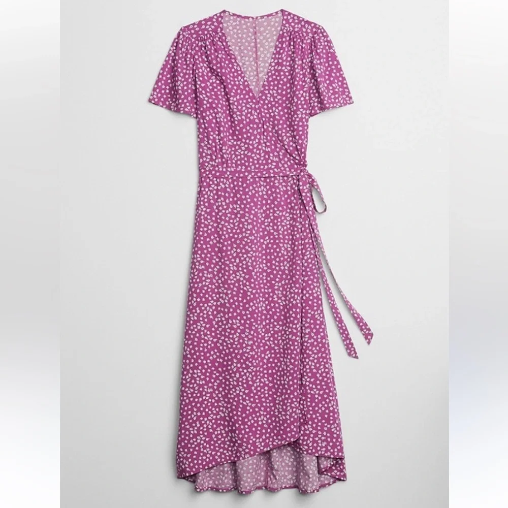 GAP FLORAL PURPLE WRAP MIDI DRESS LARGE